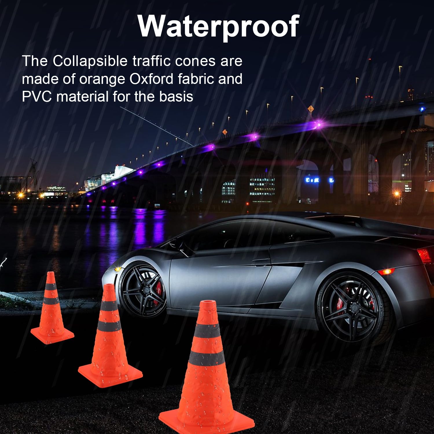 18 inch Traffic Cones, 2PCS Collapsible Orange Cones for Parking, Parking with Reflective Collars, Training V1259-DP01-A-4427