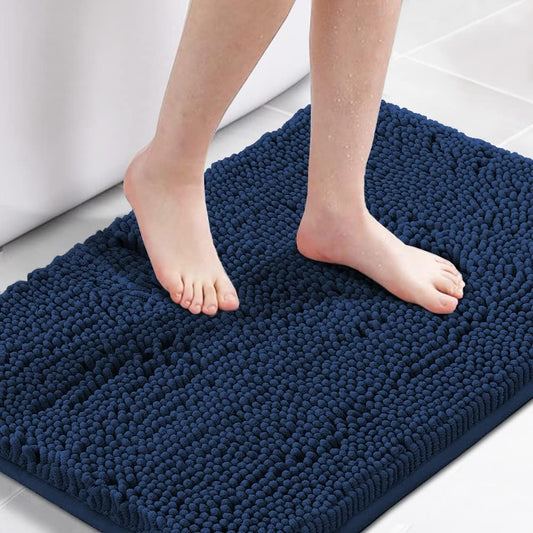 Navy Blue Bath Rug, Mat Non Slip Mats for Bathroom Floor, Rug Extra Thick Chenille 17" x 24" Absorbent Soft V1259-DP01-A-4429