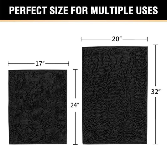 Black Bathroom Rug Set 2 Piece, Bath Mats for Floor, Super Thick Soft Shaggy Chenille Machine Washable, Dry V1259-DP01-A-4433