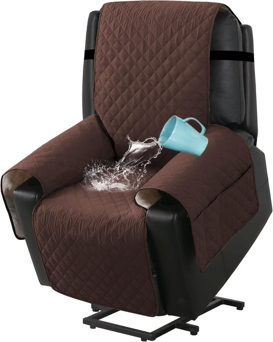 100% Waterproof Power Lift Recliner Chair Cover Non Slip Electric Covers for with Pocket Large Covers, Brown - V1259-DP01-A-4435