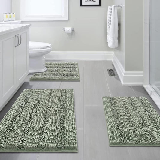 3 Piece Bathroom Rugs Sets Thick Striped Bath Set for Non Slip Soft Absorbent Mat Tub, Shower and V1259-DP01-A-4436
