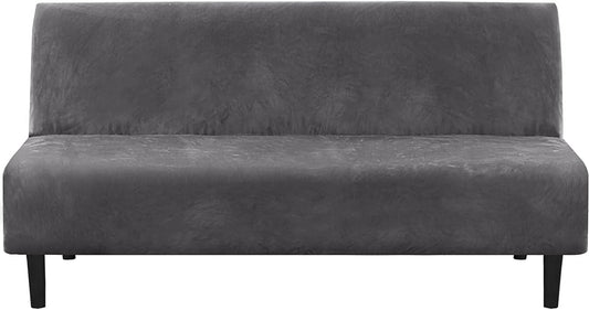 Real Velvet Futon Cover Armless Sofa Covers Bed Stretch Couch Slipcover Furniture Protector Thick Soft Fabric V1259-DP01-A-4444