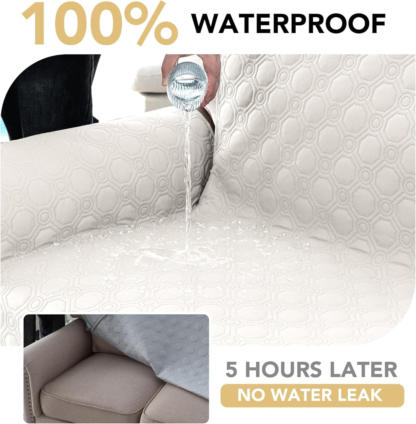 100% Waterproof Couch Cover for 3 Cushion Sofa Washable Pet Friendly with Elastic Straps Thick Durable V1259-DP01-A-4454