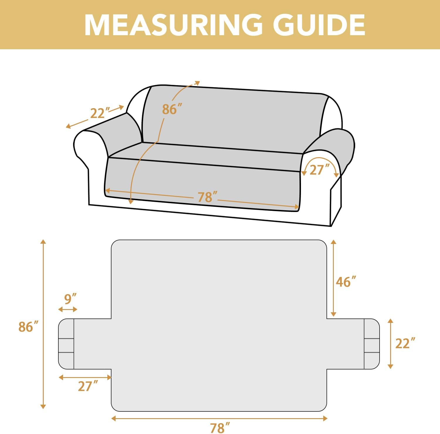 100% Waterproof Couch Cover for 3 Cushion Sofa Washable Pet Friendly with Elastic Straps Thick Durable V1259-DP01-A-4454