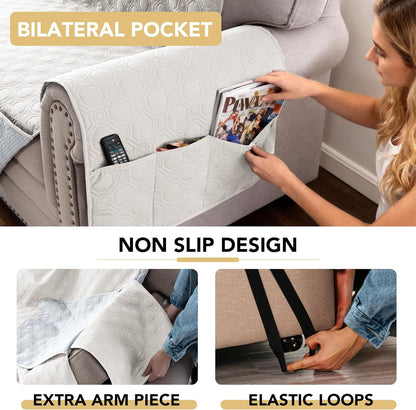 100% Waterproof Couch Cover for 3 Cushion Sofa Washable Pet Friendly with Elastic Straps Thick Durable V1259-DP01-A-4454