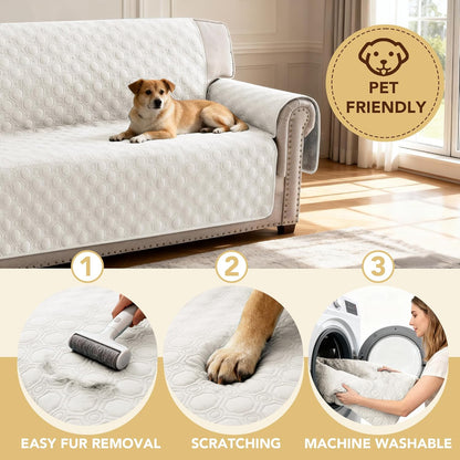 100% Waterproof Couch Cover for 3 Cushion Sofa Washable Pet Friendly with Elastic Straps Thick Durable V1259-DP01-A-4454