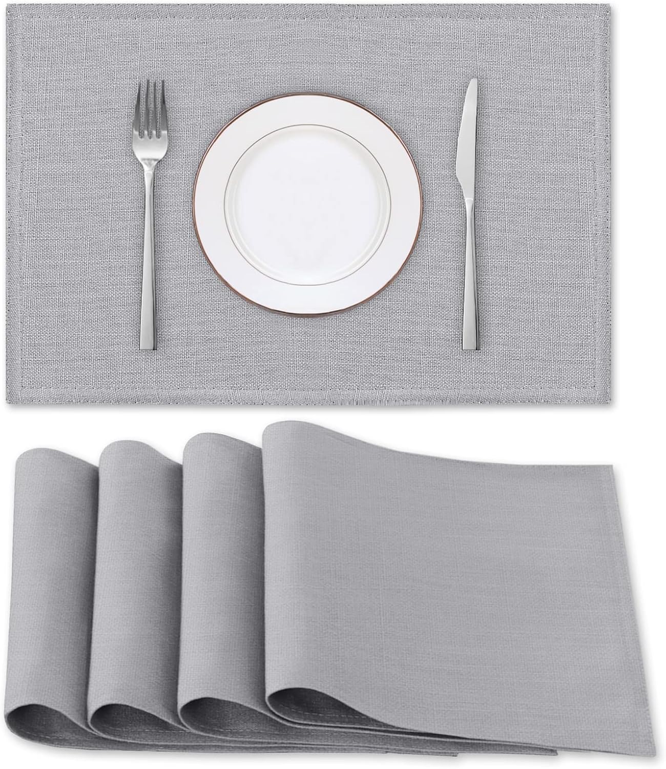 Linen Placemats Set of 4 Premium Solid Table for Dining Spill-Proof Waterproof Mats Heat-Resistant Kitchen V1259-DP01-A-4462