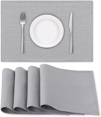 Linen Placemats Set of 4 Premium Solid Table for Dining Spill-Proof Waterproof Mats Heat-Resistant Kitchen V1259-DP01-A-4462