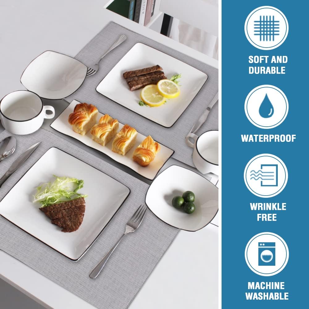 Linen Placemats Set of 4 Premium Solid Table for Dining Spill-Proof Waterproof Mats Heat-Resistant Kitchen V1259-DP01-A-4462