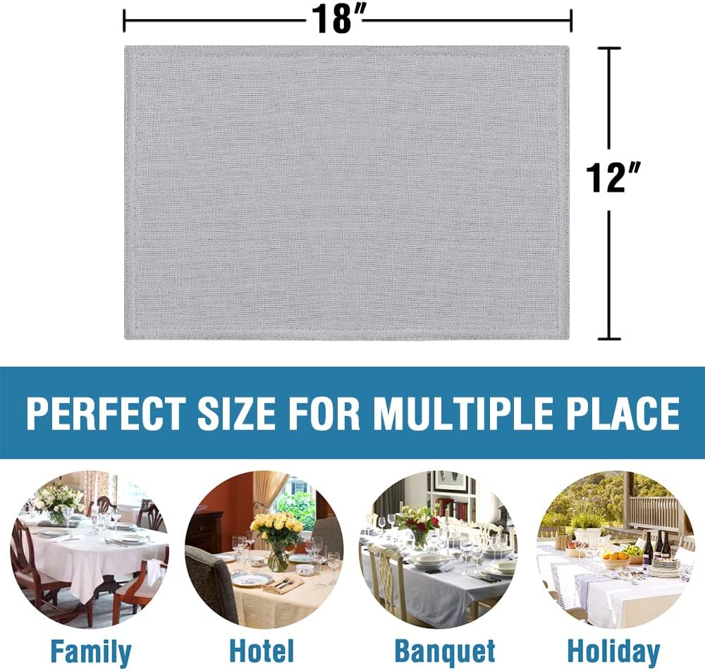 Linen Placemats Set of 4 Premium Solid Table for Dining Spill-Proof Waterproof Mats Heat-Resistant Kitchen V1259-DP01-A-4462