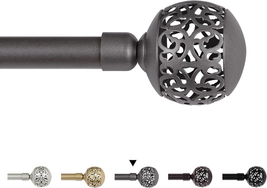Window Treatment Single Curtain Rod Set Telescoping with Carved Hollow Ball Finials, Adjustable Length from V1259-DP01-A-4469