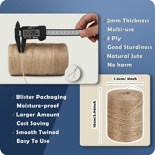 2Pack 2mm Natural Jute Twine String 1600 Feet Long for Crafting Gardening Gift Wrapping Macrame DIY Home V1259-DP01-A-4471