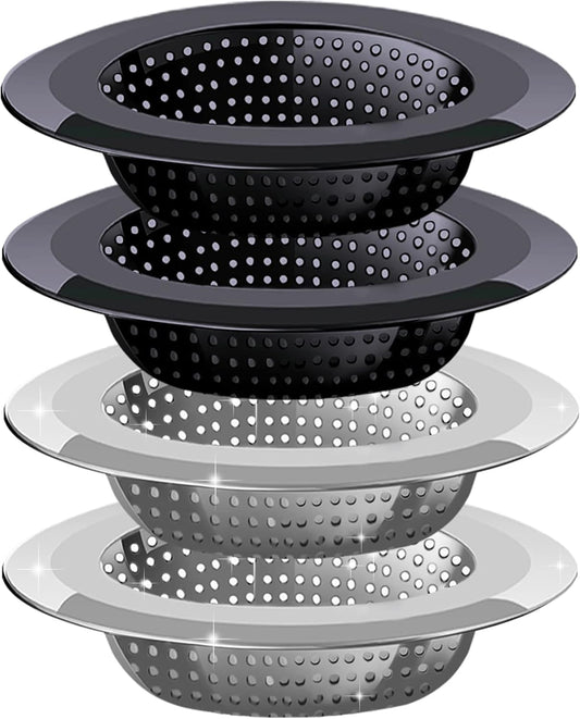 Kitchen Sink Drain Strainer, 4 Pack Stainless Steel and Black Mesh Strainer for with Large Wide Rim 4.5" V1259-DP01-A-4484