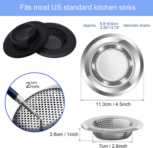 Kitchen Sink Drain Strainer, 4 Pack Stainless Steel and Black Mesh Strainer for with Large Wide Rim 4.5" V1259-DP01-A-4484