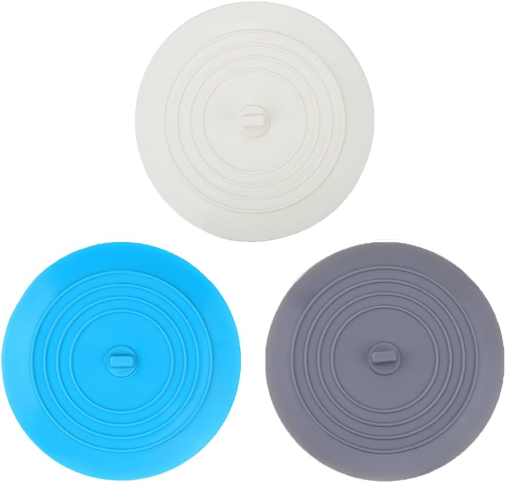 Bathtub Drain Stopper 3 Pack, 5inch Tub Cover, Silicone Bath Plug Essentials Flat Suction for Kitchen V1259-DP01-A-4488