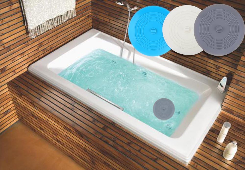 Bathtub Drain Stopper 3 Pack, 5inch Tub Cover, Silicone Bath Plug Essentials Flat Suction for Kitchen V1259-DP01-A-4488