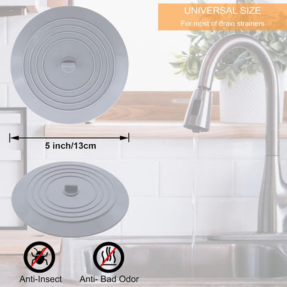 Bathtub Drain Stopper 3 Pack, 5inch Tub Cover, Silicone Bath Plug Essentials Flat Suction for Kitchen V1259-DP01-A-4488