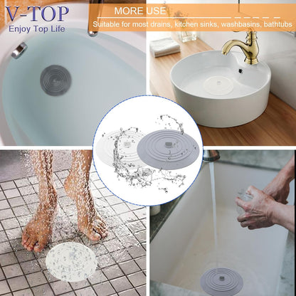 Bathtub Drain Stopper 3 Pack, 5inch Tub Cover, Silicone Bath Plug Essentials Flat Suction for Kitchen V1259-DP01-A-4488