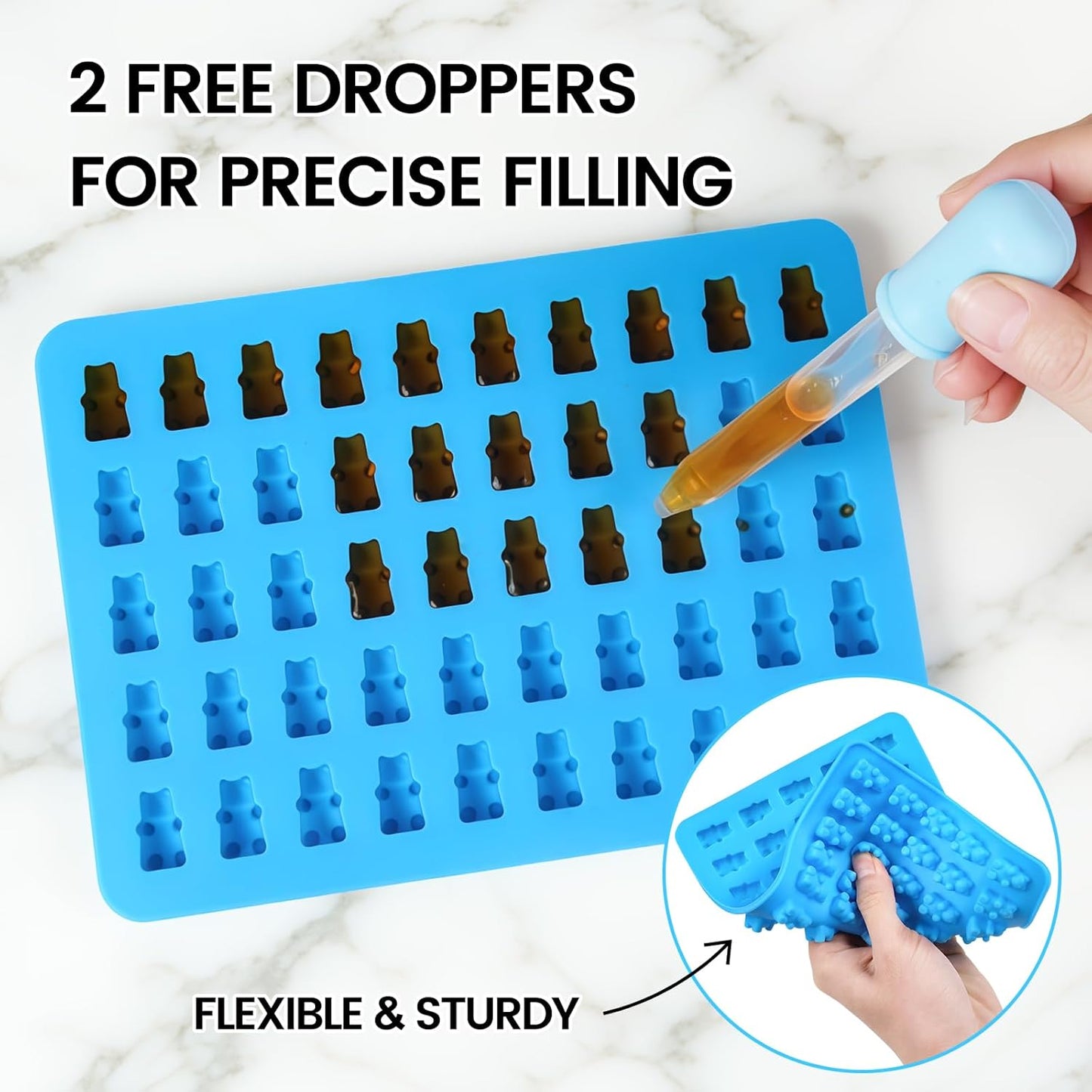 Gummy Molds Bear Candy Silicone - Mini Size Chocolate with 2 Droppers Nonstick Food Grade Pack of 4 (1ml) V1259-DP01-A-4496