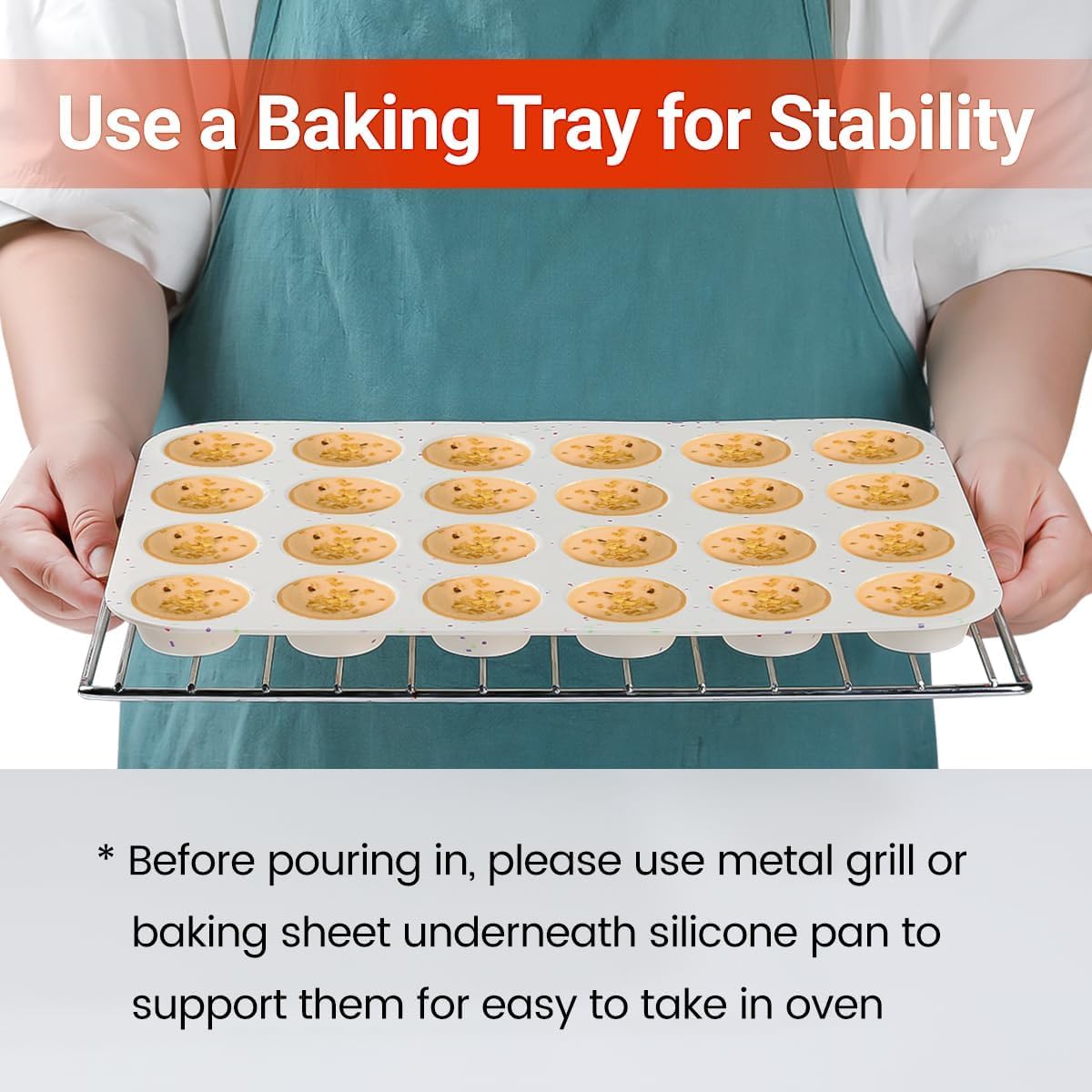 Silicone Mini Muffin Pan, 24 Cups Nonstick Cupcake Pan for Baking Muffin, Cupcake, Egg Bites, Fat Bomb, 1 V1259-DP01-A-4499