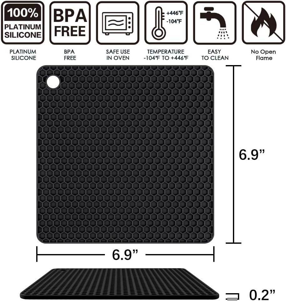 Silicone Trivet Mats Hot Mat - Pads Robust Non Slip Coasters Heat Resistant (Black) Black V1259-DP01-A-4505
