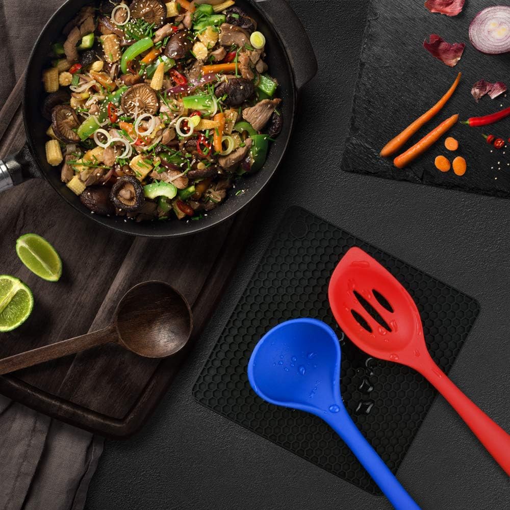 Silicone Trivet Mats Hot Mat - Pads Robust Non Slip Coasters Heat Resistant (Black) Black V1259-DP01-A-4505