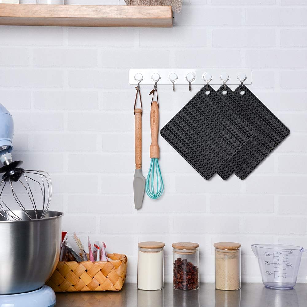 Silicone Trivet Mats Hot Mat - Pads Robust Non Slip Coasters Heat Resistant (Black) Black V1259-DP01-A-4505