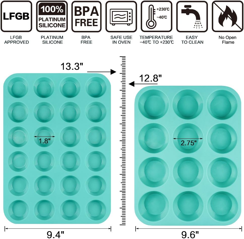 Silicone Muffin Pan Cupcake Set - Mini 24 Cups and Regular 12 Tin, Nonstick Food Grade Molds with Baking V1259-DP01-A-4509