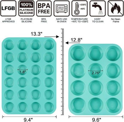 Silicone Muffin Pan Cupcake Set - Mini 24 Cups and Regular 12 Tin, Nonstick Food Grade Molds with Baking V1259-DP01-A-4509