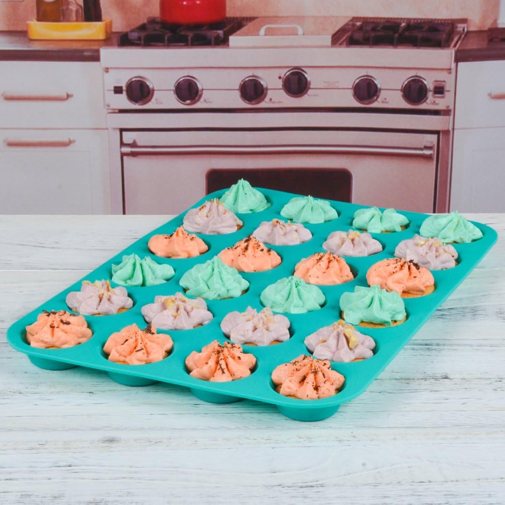 Silicone Muffin Pan Cupcake Set - Mini 24 Cups and Regular 12 Tin, Nonstick Food Grade Molds with Baking V1259-DP01-A-4509