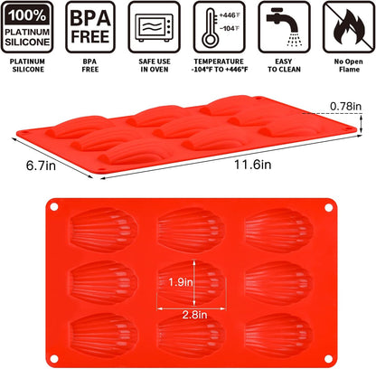 Silicone Madeleine Pans - 9 Cups Mold for Small Cake, Chocolate, Cookies Pack of 2 V1259-DP01-A-4512