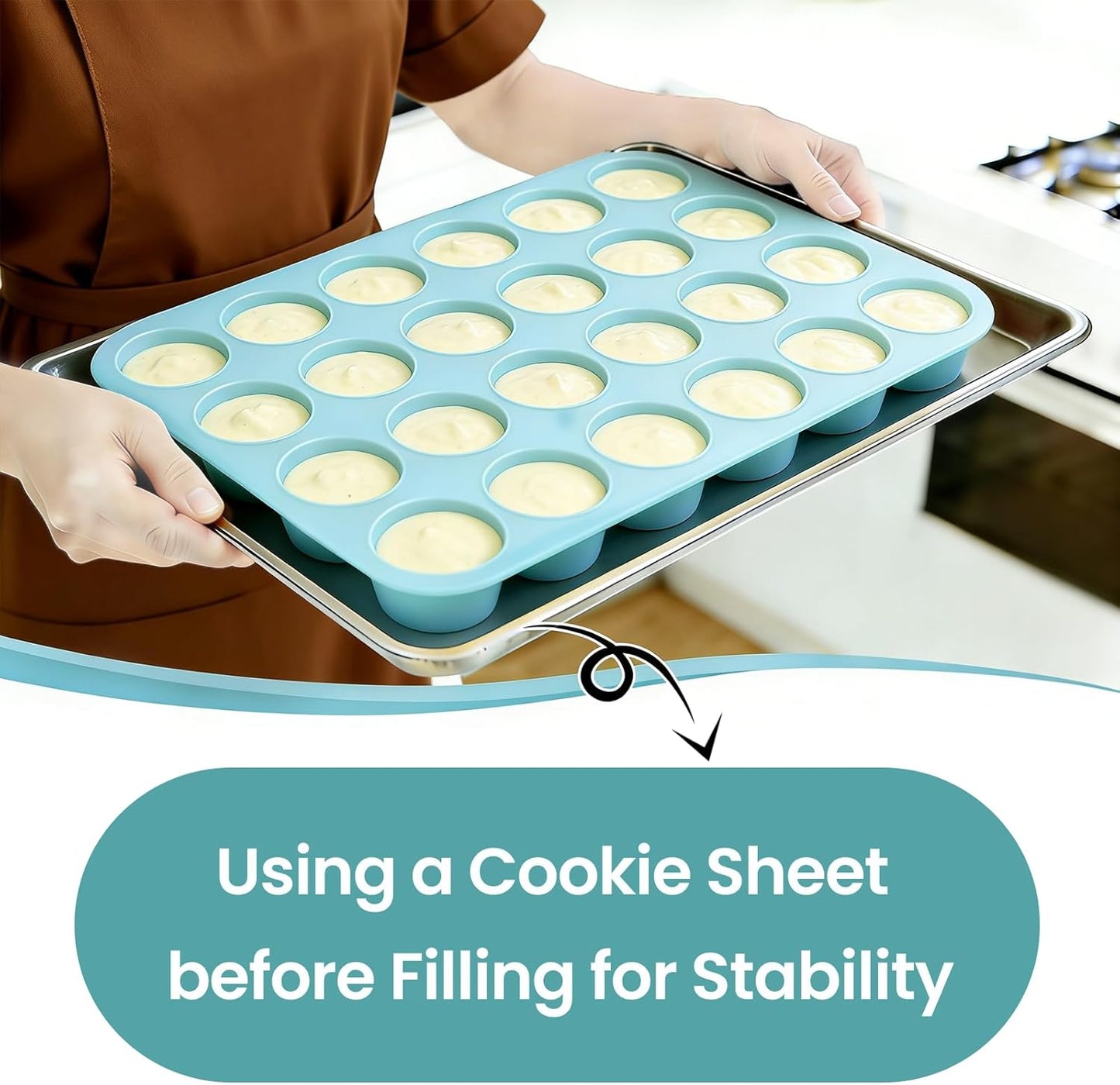 Silicone Mini Muffin Pan, 24 Cups Nonstick Cupcake Pan for Baking Muffin, Cupcake, Egg Bites, Fat Bomb, Light V1259-DP01-A-4516