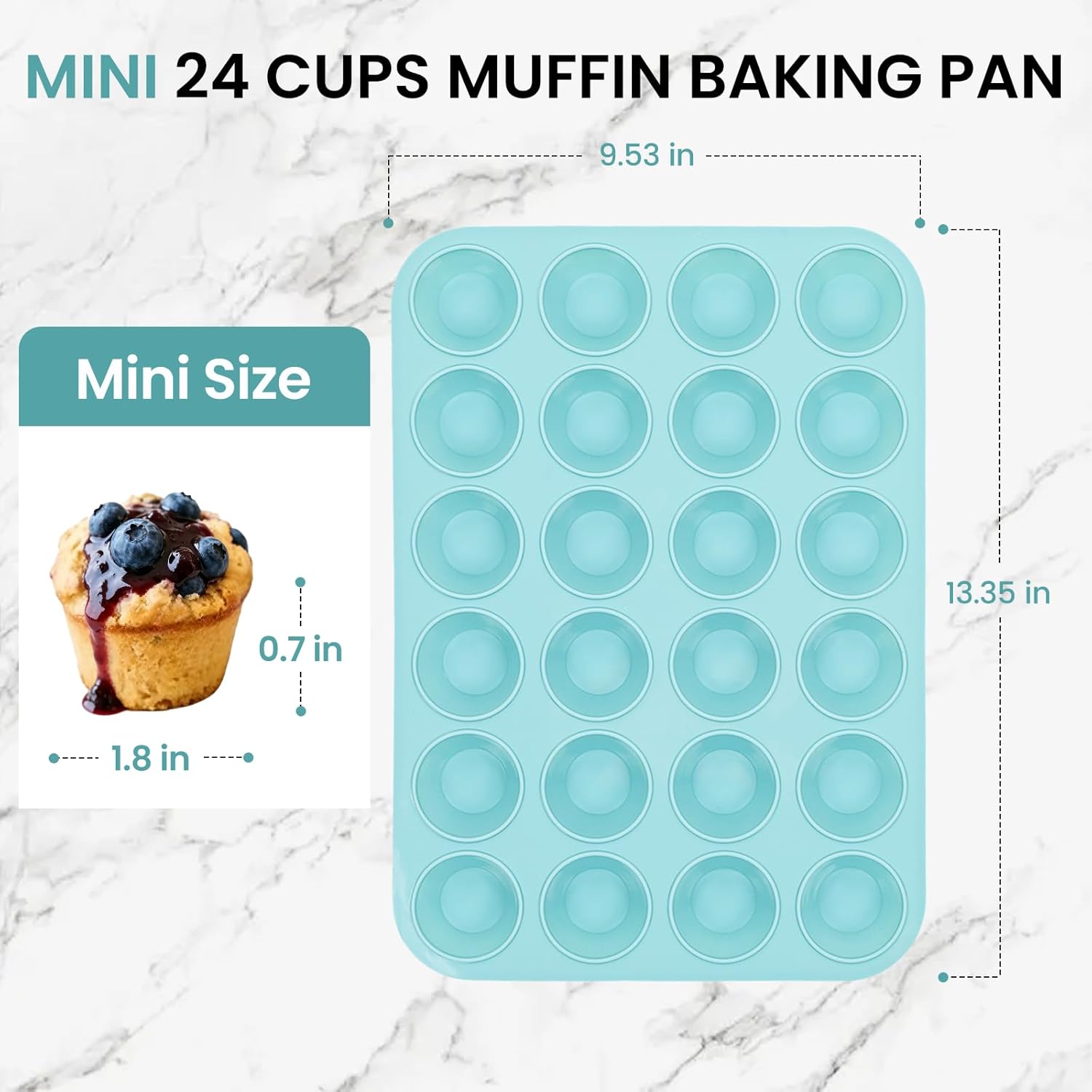 Silicone Mini Muffin Pan, 24 Cups Nonstick Cupcake Pan for Baking Muffin, Cupcake, Egg Bites, Fat Bomb, Light V1259-DP01-A-4516