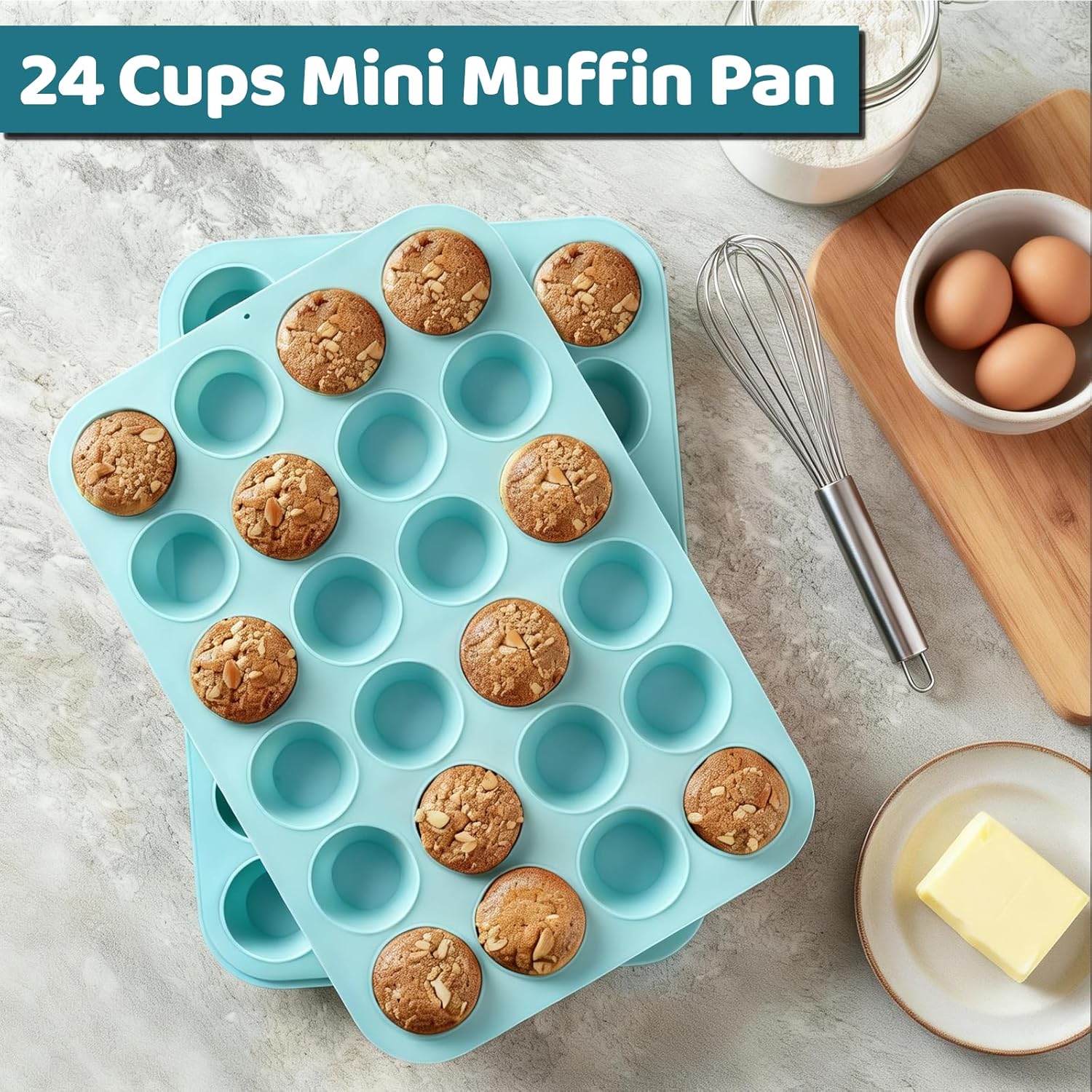 Silicone Mini Muffin Pan, 24 Cups Nonstick Cupcake Pan for Baking Muffin, Cupcake, Egg Bites, Fat Bomb, Light V1259-DP01-A-4516