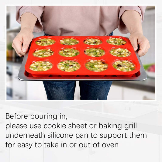 Silicone Muffin Pan Nonstick Cupcake & Metal Reinforced Frame Regular Size Pans Tray for Baking BPA Free - V1259-DP01-A-4530