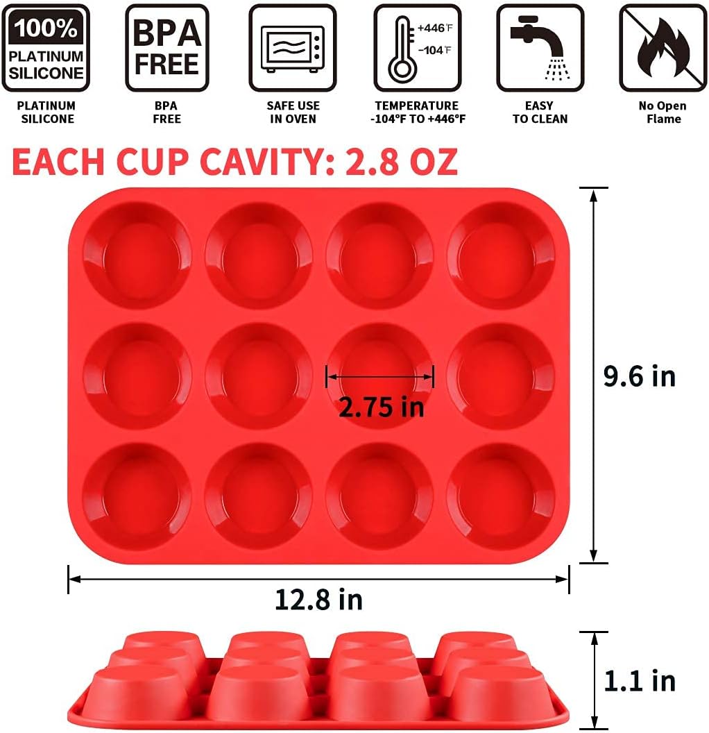 Silicone Muffin Pan Nonstick Cupcake & Metal Reinforced Frame Regular Size Pans Tray for Baking BPA Free - V1259-DP01-A-4530