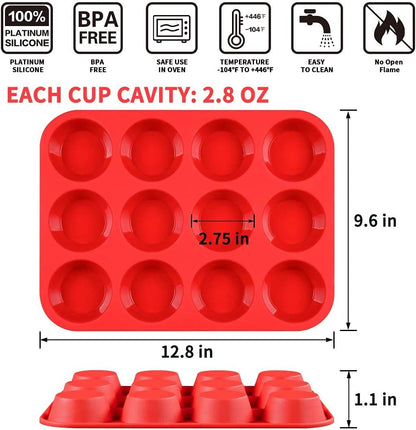 Silicone Muffin Pan Nonstick Cupcake & Metal Reinforced Frame Regular Size Pans Tray for Baking BPA Free - V1259-DP01-A-4530