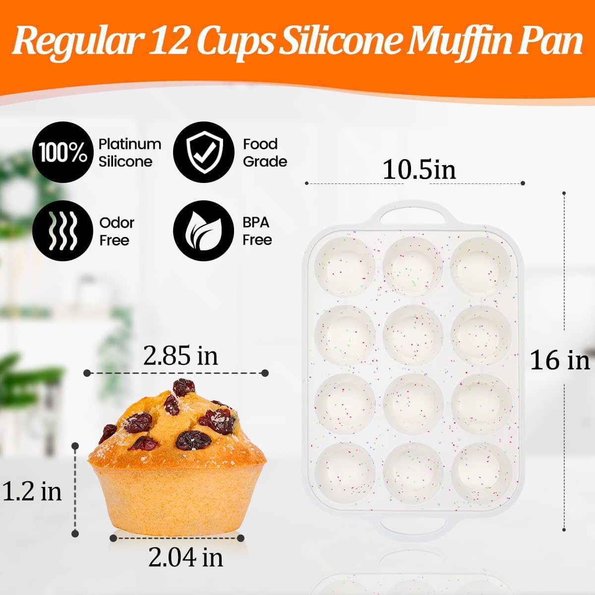 Silicone Muffin Pan Nonstick Cupcake & Metal Reinforced Frame Regular Size Pans Tray for Baking BPA Free - V1259-DP01-A-4530