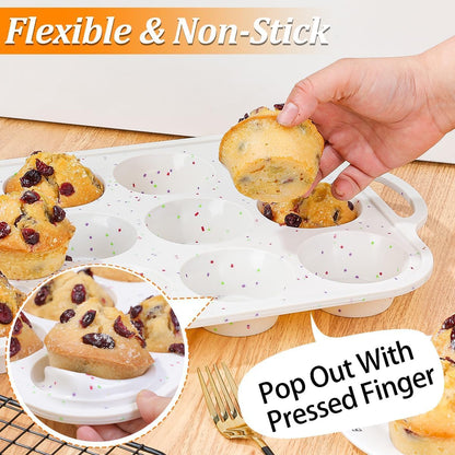 Silicone Muffin Pan Nonstick Cupcake & Metal Reinforced Frame Regular Size Pans Tray for Baking BPA Free - V1259-DP01-A-4530