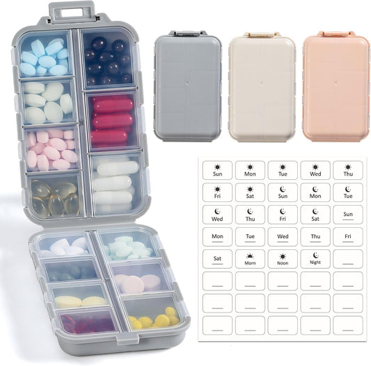 14 Grids Pill Organizer Box with Labels, Travel Medication Holder Dispenser Case Kit, Pocket Daily Pharmacy V1259-DP01-A-4556