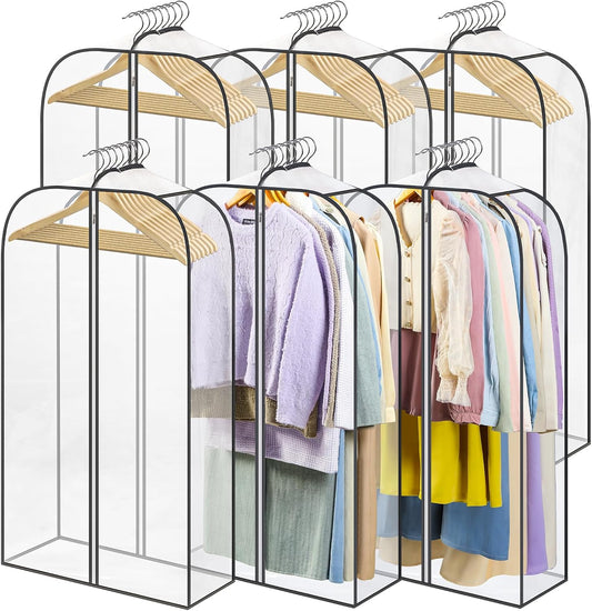 6 Pack Clear Garment Bags for Hanging Clothes with Zippers on Double Sides - 10'' Storage Coat, Dress, and V1259-DP01-A-4564