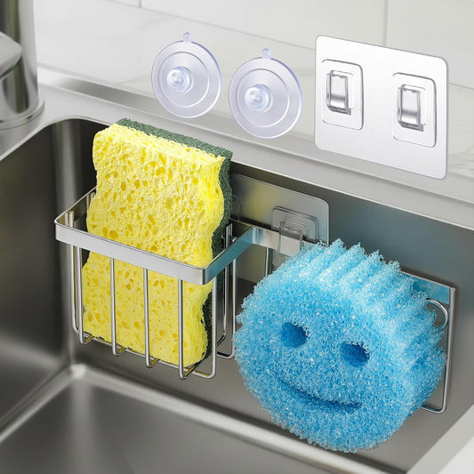 [Slim & Space-saving] Sponge Holder for Kitchen Sink, Caddy Scrub Daddy / Mommy Smiley Face, Sink Organizer V1259-DP01-A-4568