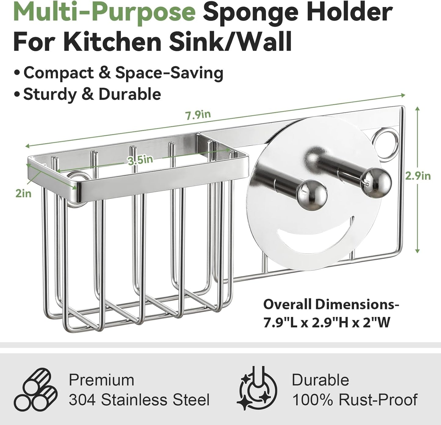 [Slim & Space-saving] Sponge Holder for Kitchen Sink, Caddy Scrub Daddy / Mommy Smiley Face, Sink Organizer V1259-DP01-A-4568