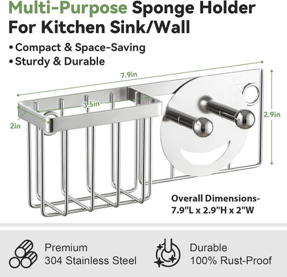 [Slim & Space-saving] Sponge Holder for Kitchen Sink, Caddy Scrub Daddy / Mommy Smiley Face, Sink Organizer V1259-DP01-A-4568