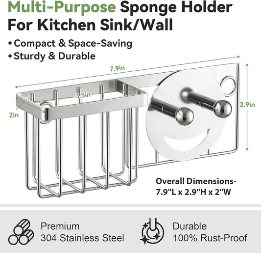 [Slim & Space-saving] Sponge Holder for Kitchen Sink, Caddy Scrub Daddy / Mommy Smiley Face, Sink Organizer V1259-DP01-A-4568