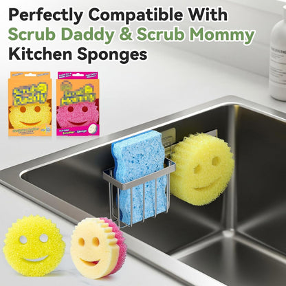 [Slim & Space-saving] Sponge Holder for Kitchen Sink, Caddy Scrub Daddy / Mommy Smiley Face, Sink Organizer V1259-DP01-A-4568