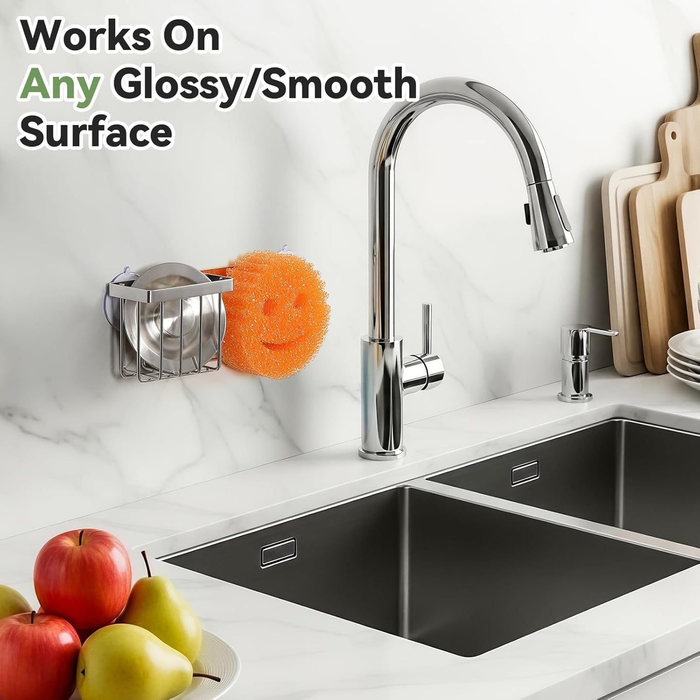 [Slim & Space-saving] Sponge Holder for Kitchen Sink, Caddy Scrub Daddy / Mommy Smiley Face, Sink Organizer V1259-DP01-A-4568