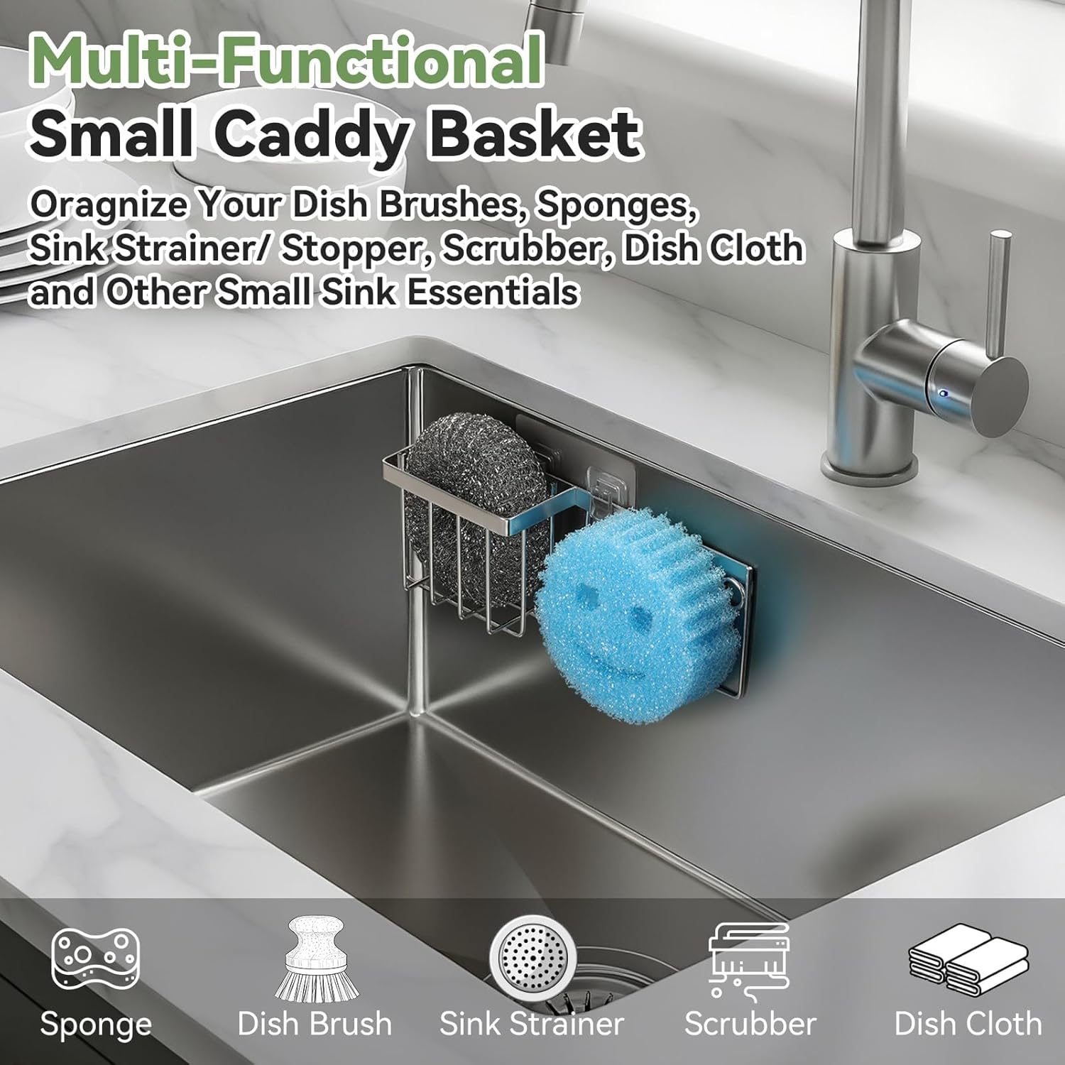 [Slim & Space-saving] Sponge Holder for Kitchen Sink, Caddy Scrub Daddy / Mommy Smiley Face, Sink Organizer V1259-DP01-A-4568