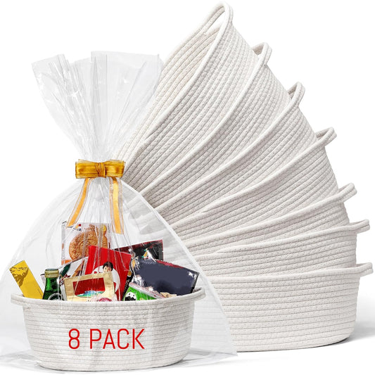 8 Pack Small Woven Basket with Gift Bags and Ribbons, All 12"x 8"x 5", Empty Decorative Chest Box, Cute Baby V1259-DP01-A-4569