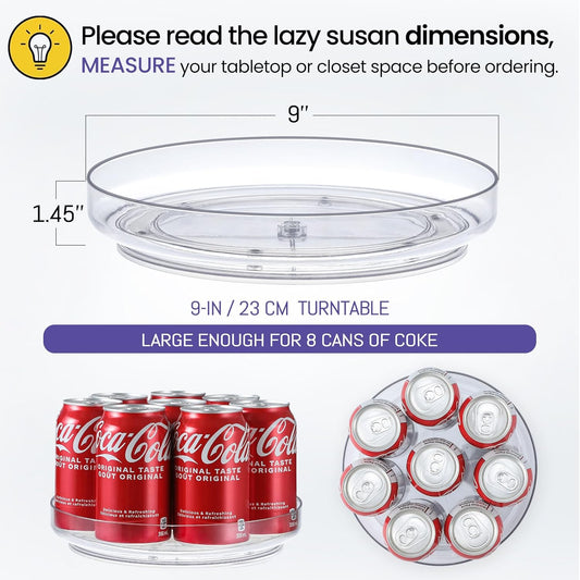 4 Pack 9 Inch Clear Acrylic Lazy Susan, Non-Skid Turntable Organizer for Cabinet, Kitchen, Pantry V1259-DP01-A-4574